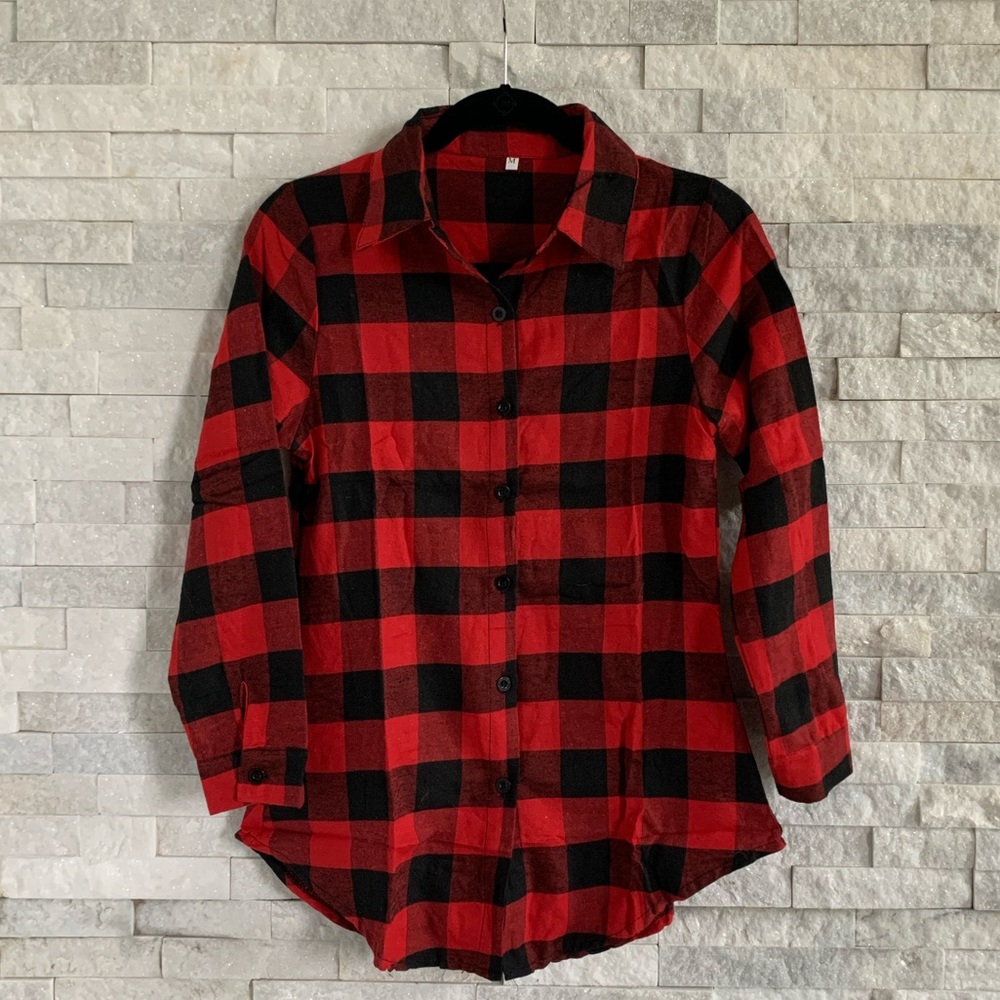 Women’s Red and Black Flannel Slim Fit Button Down - Picture 4 of 5